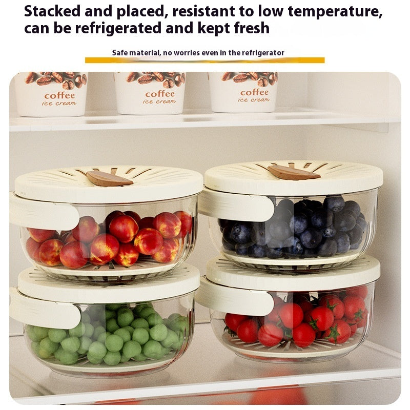 Draining Basket With Lid Kitchen Fruit Washing Refrigerator Storage Box Kitchen Gadgets